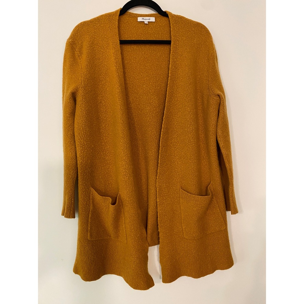 Madewell Kent Open‎ Cardigan Sweater Mustard Yellow Wool Alpaca Blend Womens M